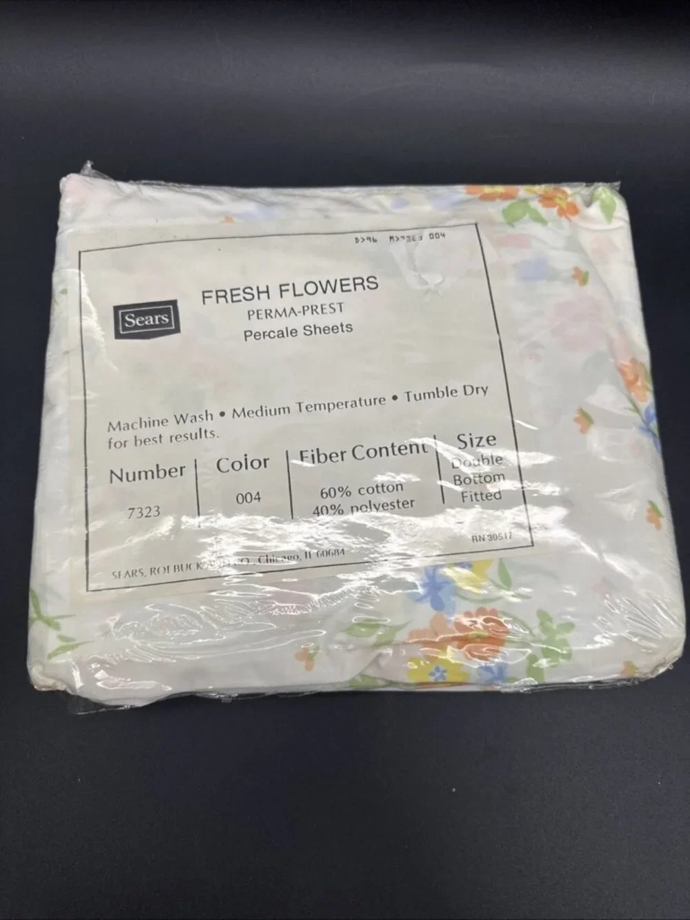 Vintage Sears Fresh Flowers Double Bottom Fitted Sheet Floral Perma Prest